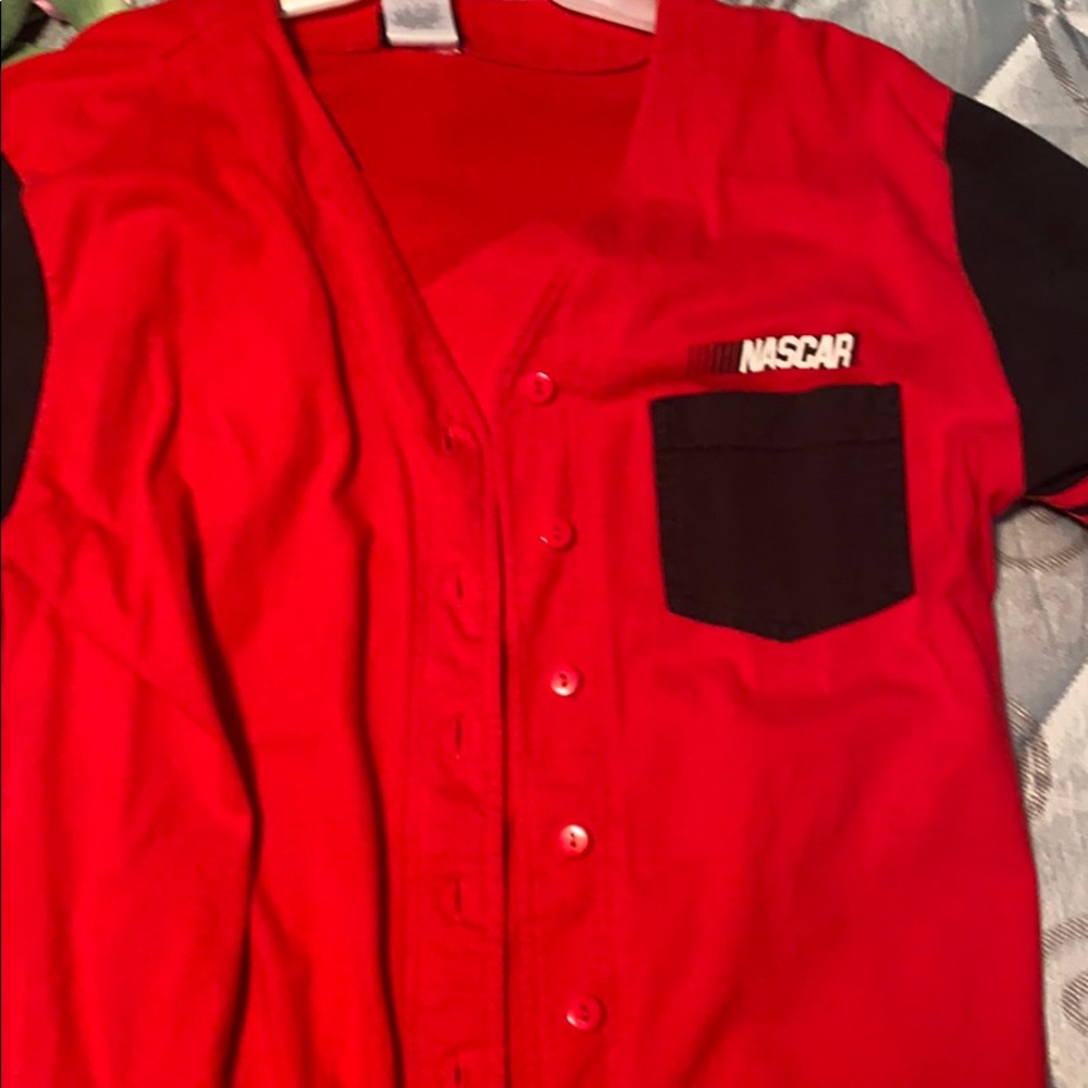 nascar red and black button up vintage